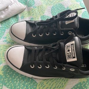 Black Leather Chuck Taylor Low Converse High Street Ox